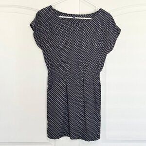 Navy Blue Star Patterned Blouson Dress with Pockets by Final Touch, Size Small